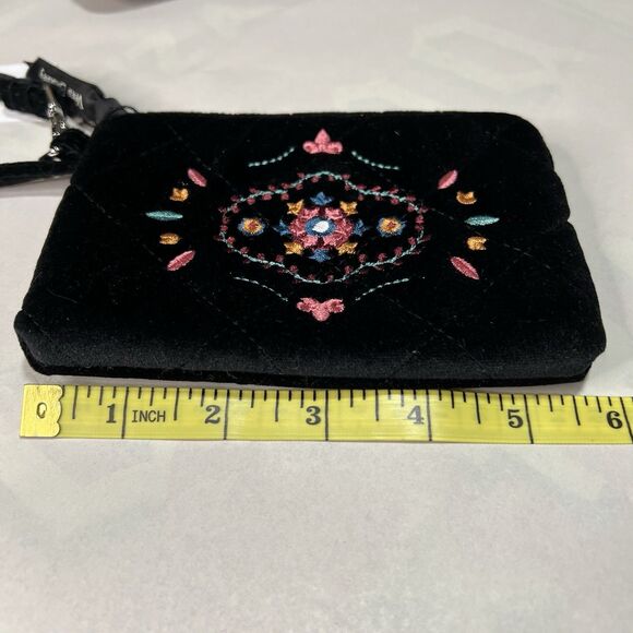 Vera Bradley Black Velvet Winter Ornaments Clip & Zip Mini Pouch Embroidered New - Picture 7 of 8